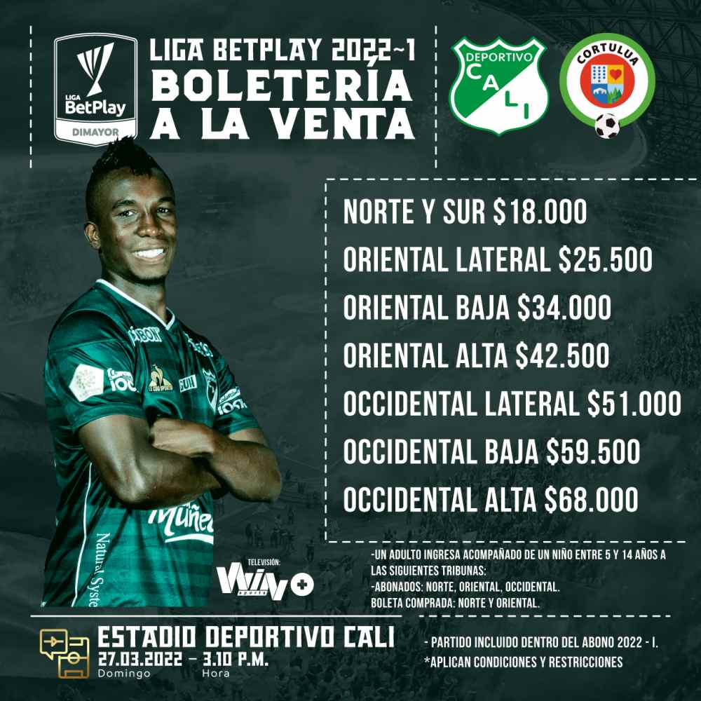 Boletas Deportivo Cali Vs Cortulu Precios Y Link De Compra Para El