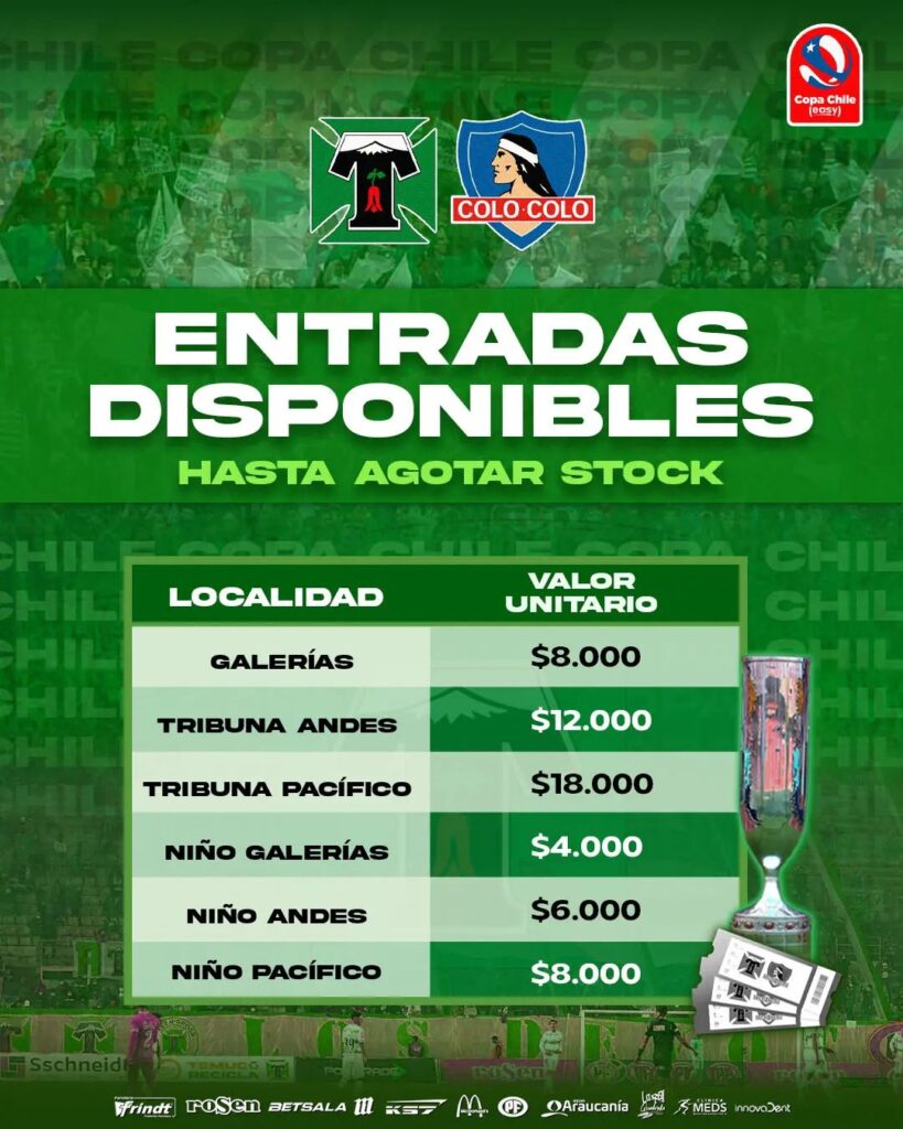 Entradas Deportes Temuco vs Colo Colo por la Copa Chile Infozport