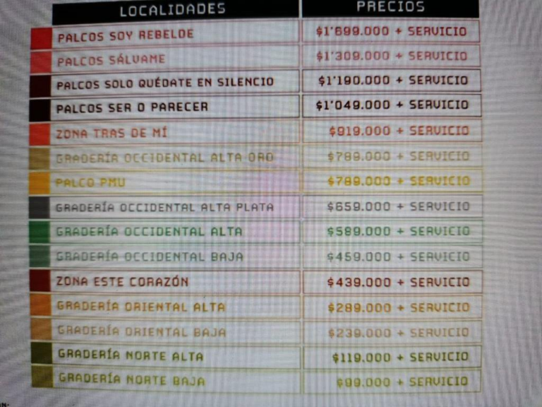 Precio de Boletas Concierto RBD Colombia 2023 cuándo inicia la venta